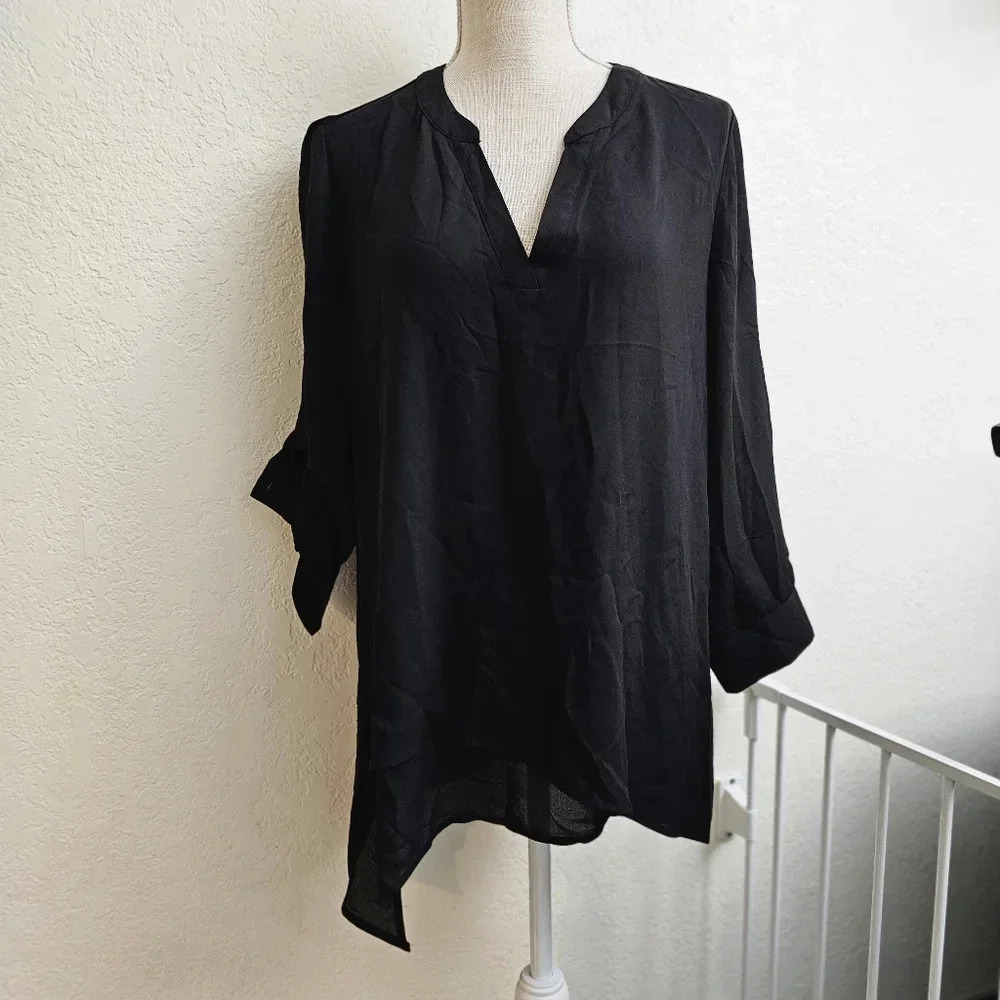 NY&Co asymmetrical sheer black top
